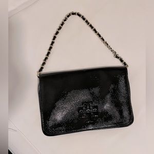 Tory Burch Black Patented Shoulder Bag with chain strap